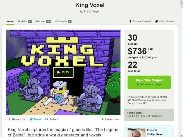 King Voxel probably won't reach its goal, possibly on account of looking like yet another 3D Dot Heroes game. I think it looks just fine. More importantly, the rewards are all completely plausible in-game stuff. Well, besides a giant LEGO figure for the top tier. Sure, it's already built and the developer just has to eat the shipping cost, but still, lame.